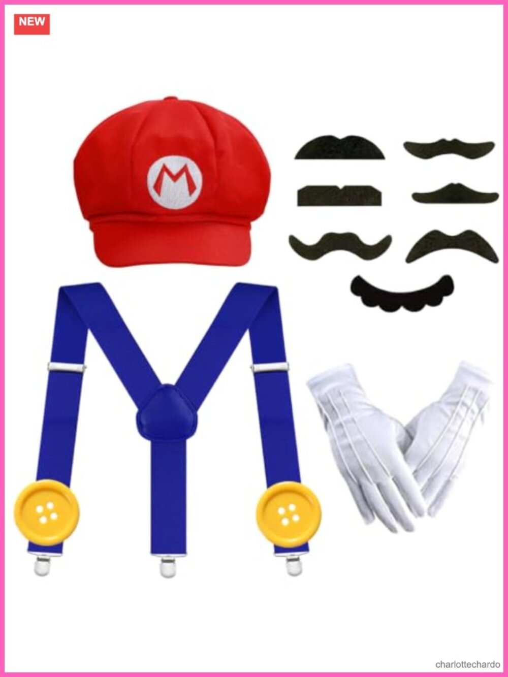 Adult Costume Accessory Set Hat Mustache Gloves Buttons Cosplay Halloween